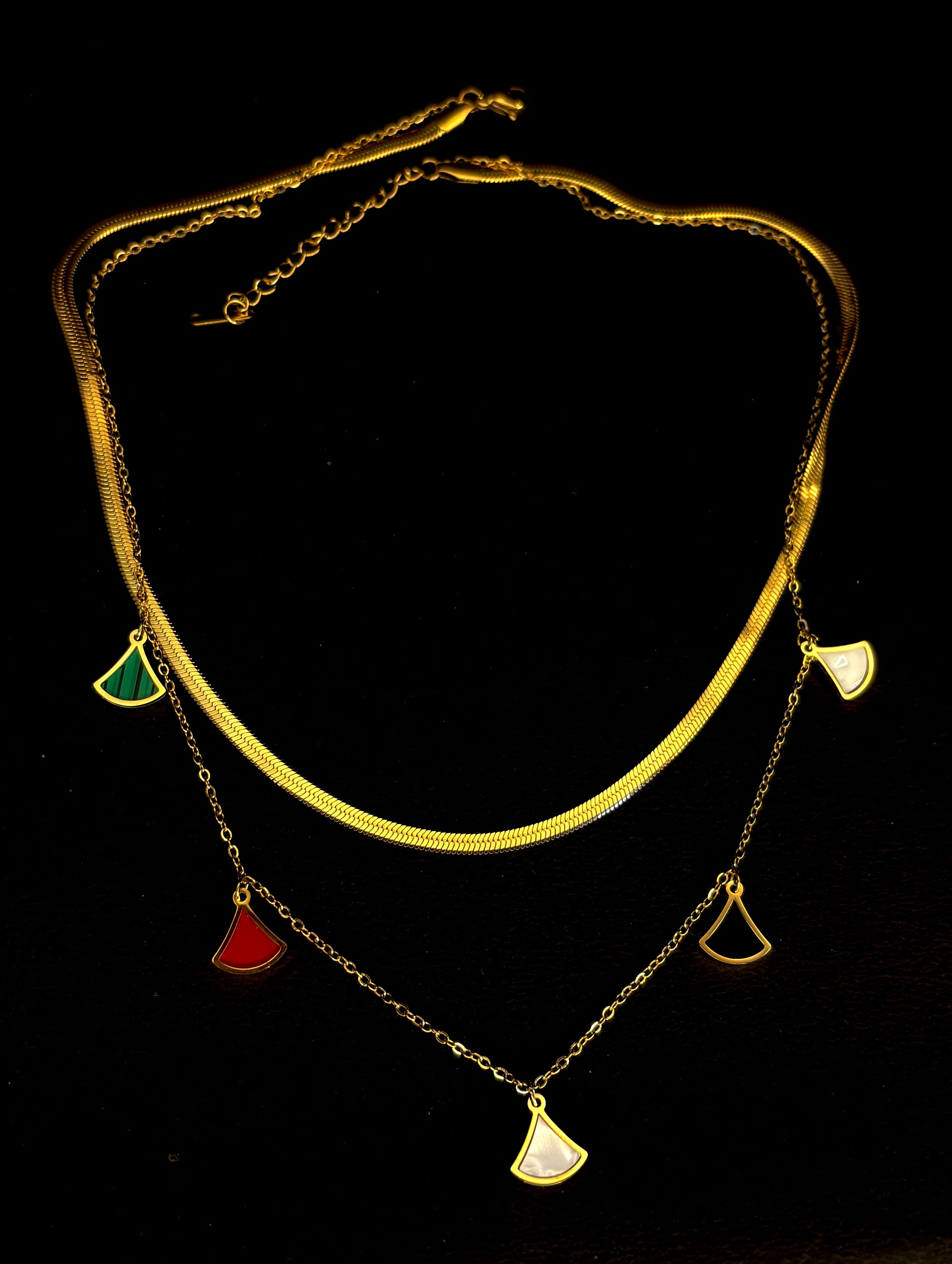 Gold Anti Tarnish Multicolour Fins Double Layered Neckpiece